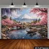 1 buc, plat 2D, fundal navă de croazieră cu cireși înfloriți Muntele Fuji, potrivit pentru fotografie, decor perete, decor casă, wsj