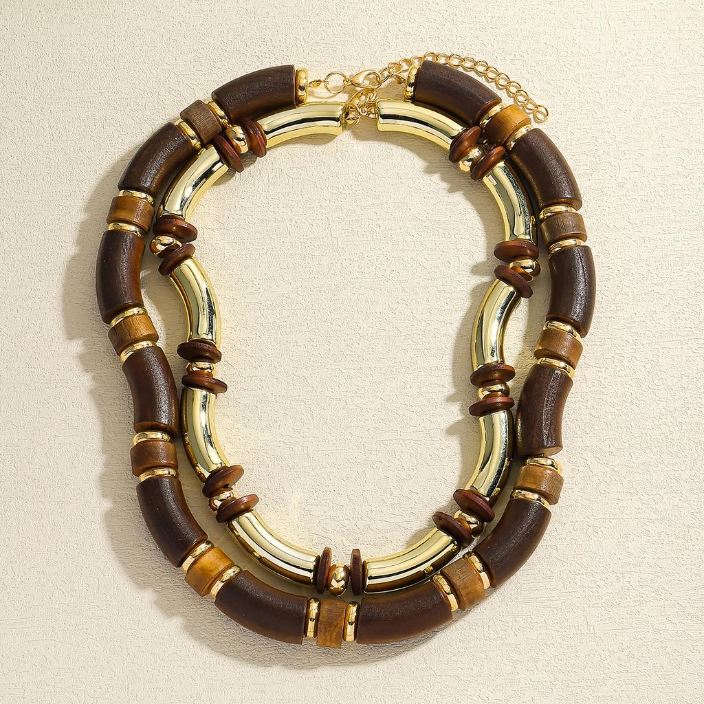 Dvacaman 2025 ZAA Vintage Women Necklaces Bracelet Set Trend Wooden Curved Splicing Choker Summer Boho Holiday Party Accessories