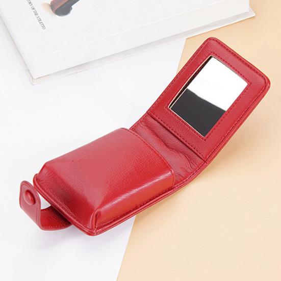 Women Lipstick Storage Bag with Mirror Faux Leather Solid Color Portable Mini Travel Women Makeup Lip Gloss Tint Stain Lacquer Organizer Case