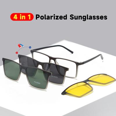 4 In 1 Hd Sunglasses Men Square Uv400 Sun Glasses High Quality Eyewear Magnetic Sunglass Anti Blue Light Glasses