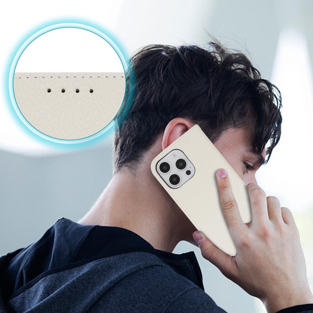 Stand Case for iPhone 14 Pro Max Litchi Texture Leather Flip Phone Cover with Strap/Wallet