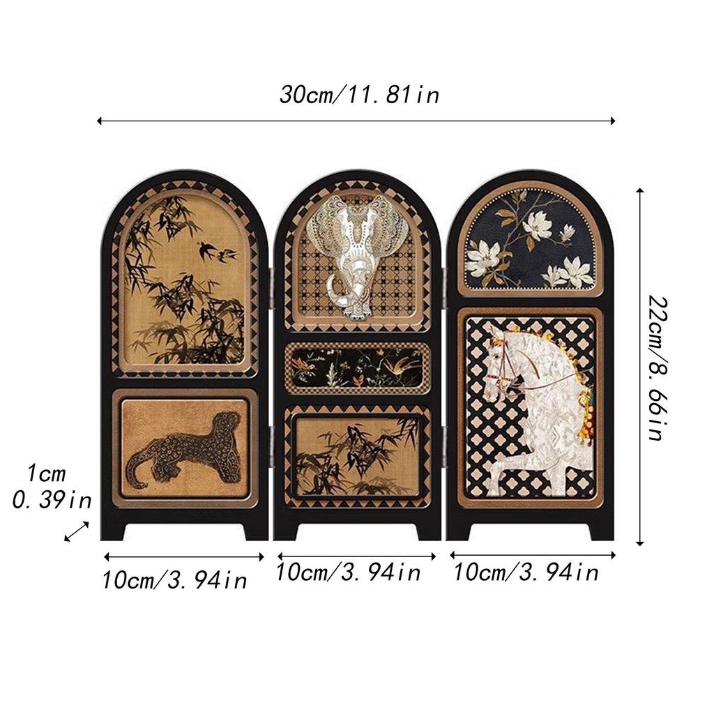 Chinese Design Screen Decoration Collectible Crafts Desk Partition 3 Panel Divider for Office Fireplace Countertop Dining Room