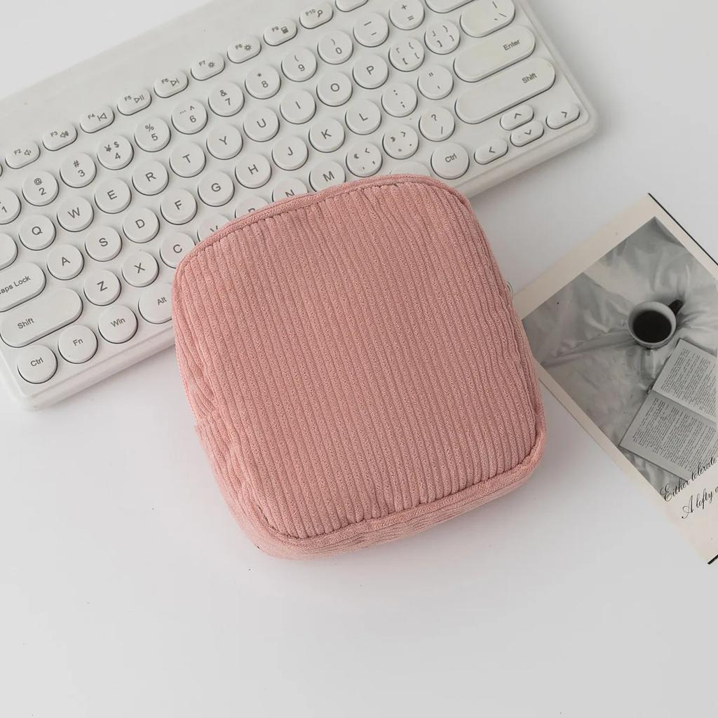 Korean Makeup Coin Bag Sanitary Napkin Holder Bag Small Lipstick Cosmetic Storage Case Bags Corduroy Cute Hand Bag for women