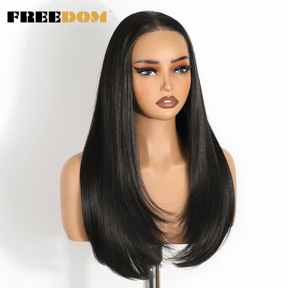 FREEDOM Straight Synthetic Lace Front Wigs For Women 9x6 Pre Plucked Layerd Wig 24" Ombre Brown Wear And Go Glueless Lace Wigs