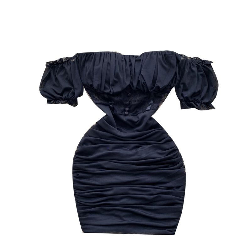 Pure Desire Sexy off-the-Shoulder Tube Top Dress Female Scheming off-Shoulder Ruched Lace Patchwork Waist-Slimming Black Sheath Skirt