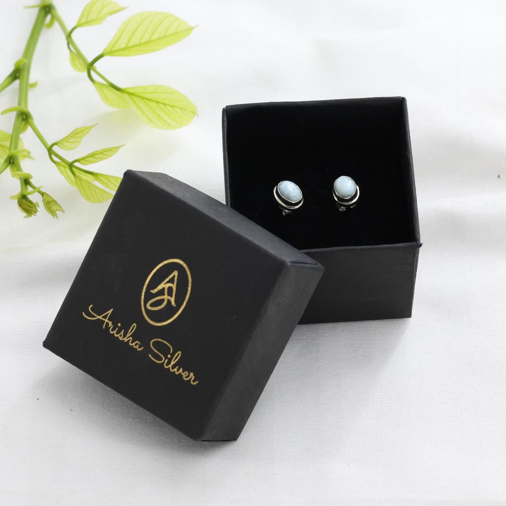 Larimar Silver Stud Earring, 925 Sterling Silver Handmade Jewelry, Gift For Her, Women Earring
