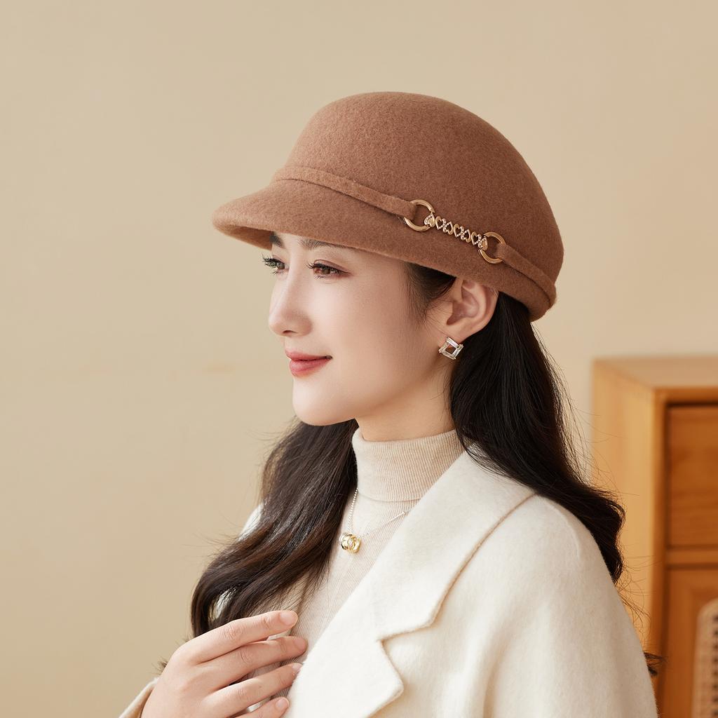 New Autumn and Winter Woolen Mother Hat Women's French Elegant Retro Equestrian Hat Outdoor Travel Warm Felt Hat