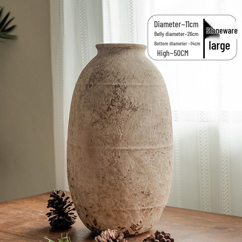 Wabi-Sabi Style Jingdezhen Ceramic Vase - Retro Coarse Pottery Centerpiece Jar
