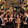 JOJO FLY New Years Eve Party Decorations Kit, Happy New Year Banner, Black and Gold Hanging Swirls for Happy New Year Decorations 2026, NYE