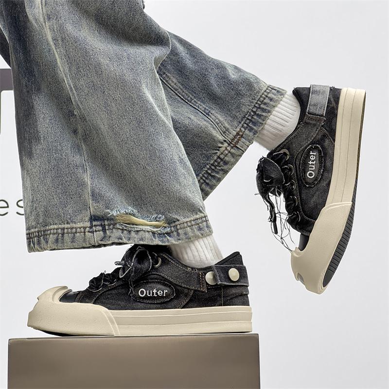 Men's Trendy Canvas Shoes Breathable and Casual for Autumn, Low Cut and Thick Soled Board Shoes with Fashionable Men's for Men