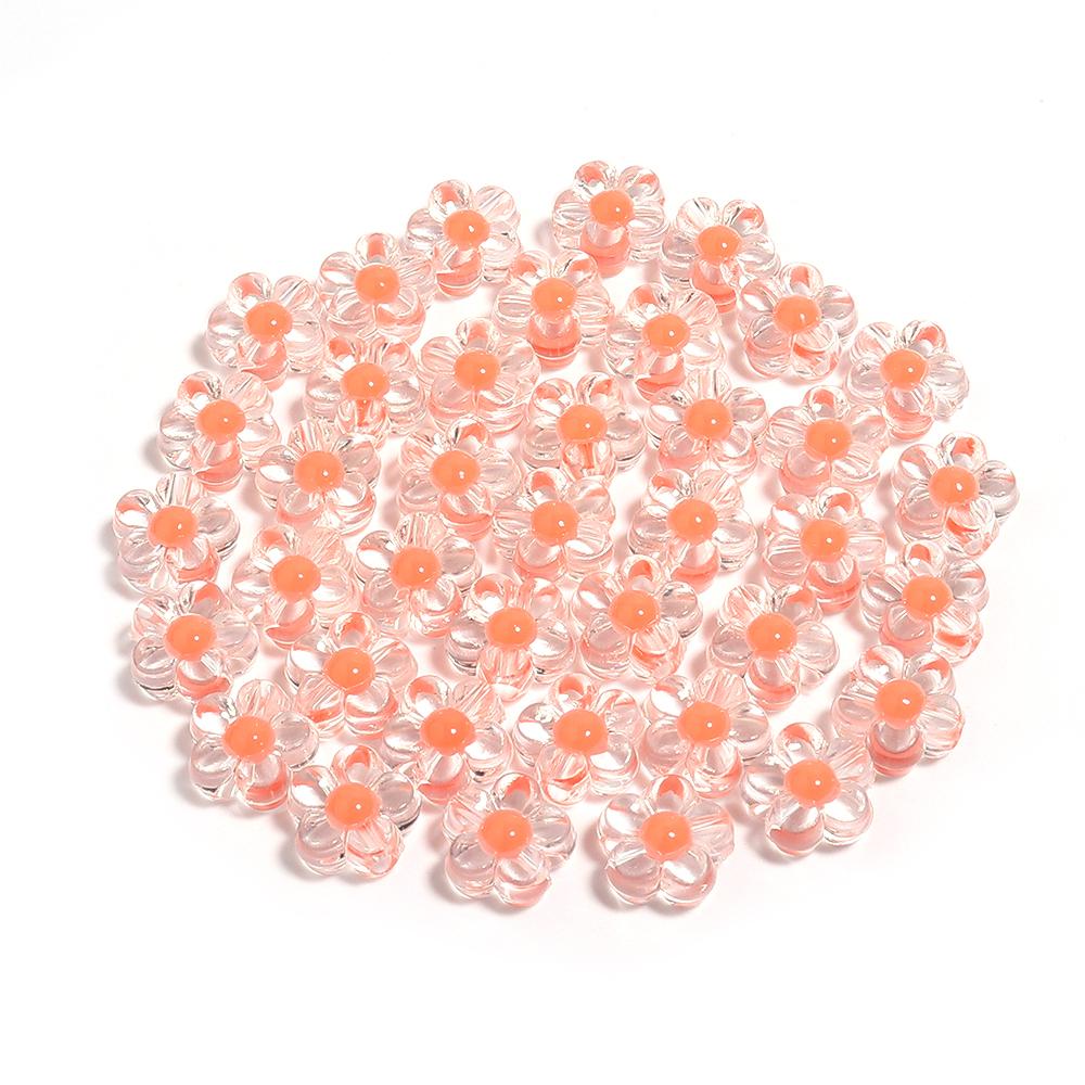 100Pcs Acrylic Colorful Flower Beads Transparent Mix Color Loose Beads Charms for DIY Bracelet Necklace Jewelry Making Findings