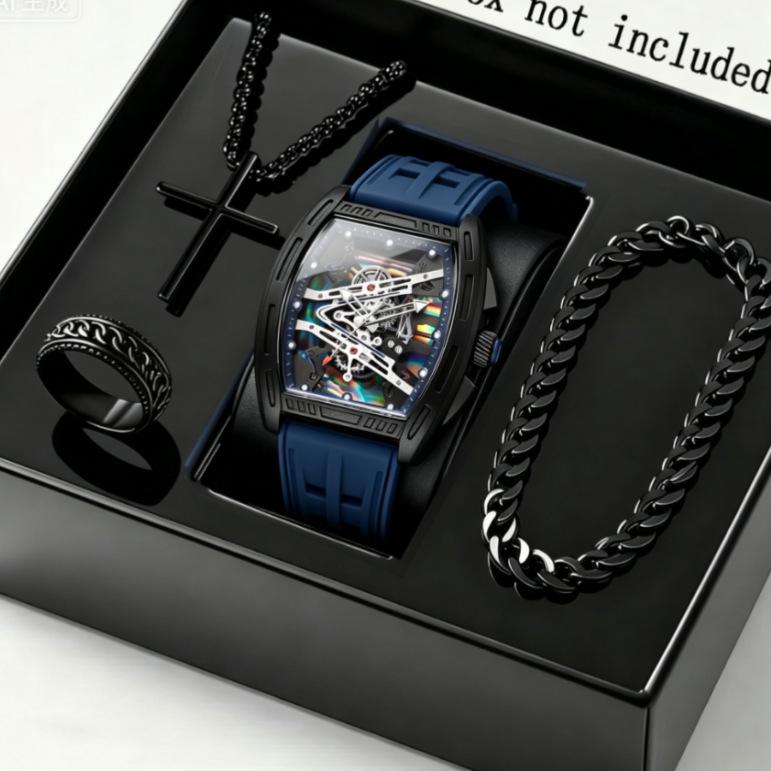 Geneva Men's Steel Band Fashion Calendar Wristwatch - Bestseller Personalized Business Set