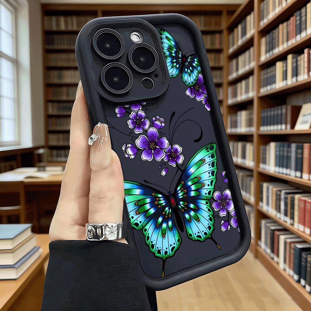 Blue Butterfly Purple Flower Art Shockproof Phone Case For Xiaomi Redmi Note 15 14 13 12 11 10 9 8 Pro Anti-Slip Anti-Fall Cover
