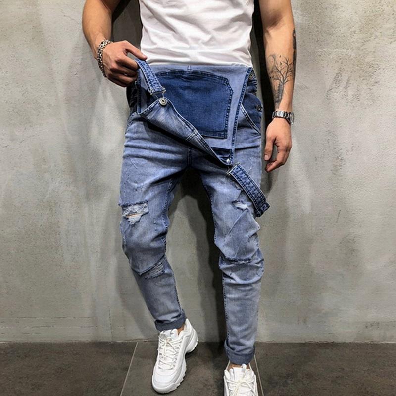 Men's Bib Overalls - Stretchy Denim Jumpsuit With Pockets Regular Fit