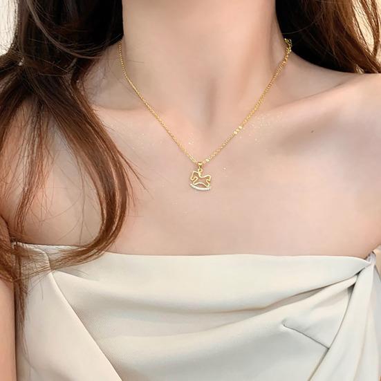 Rocking Horse Pendant Necklace Women Horse Charm Necklace Cute Rhinestone Rocking Horse Necklace Gift for Wife Girlfriend