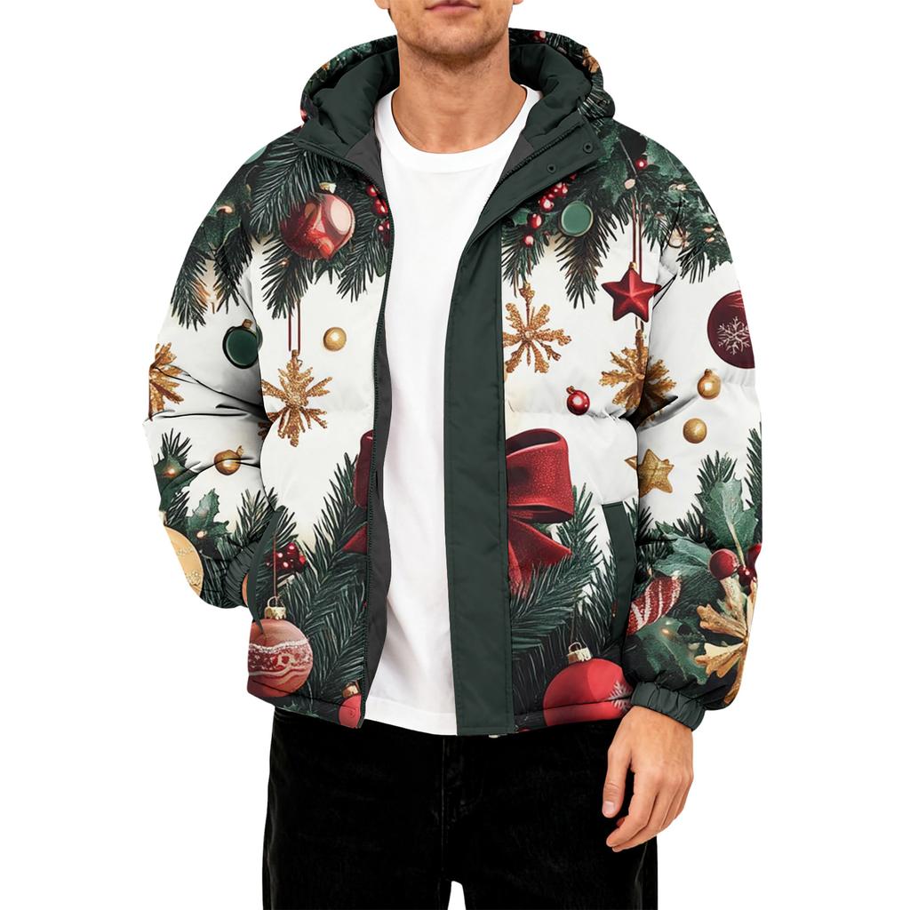 Men's Oversized Casual Down Jacket With Long Sleeves And Hood