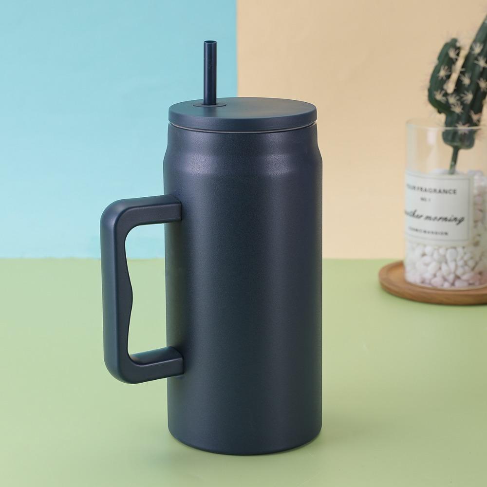 With Handle and Straw Lid Water Bottle Simple Sippy Cup Modern Thermal Cup  Unisex