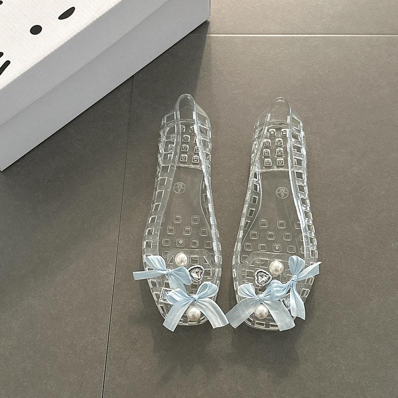 

Fashion 2025 Summer Fashion Versatile Bow Crystal Flat Sandals for Women Korean Single Shoes Comfortable Roman Sandals for Outer Wear 40