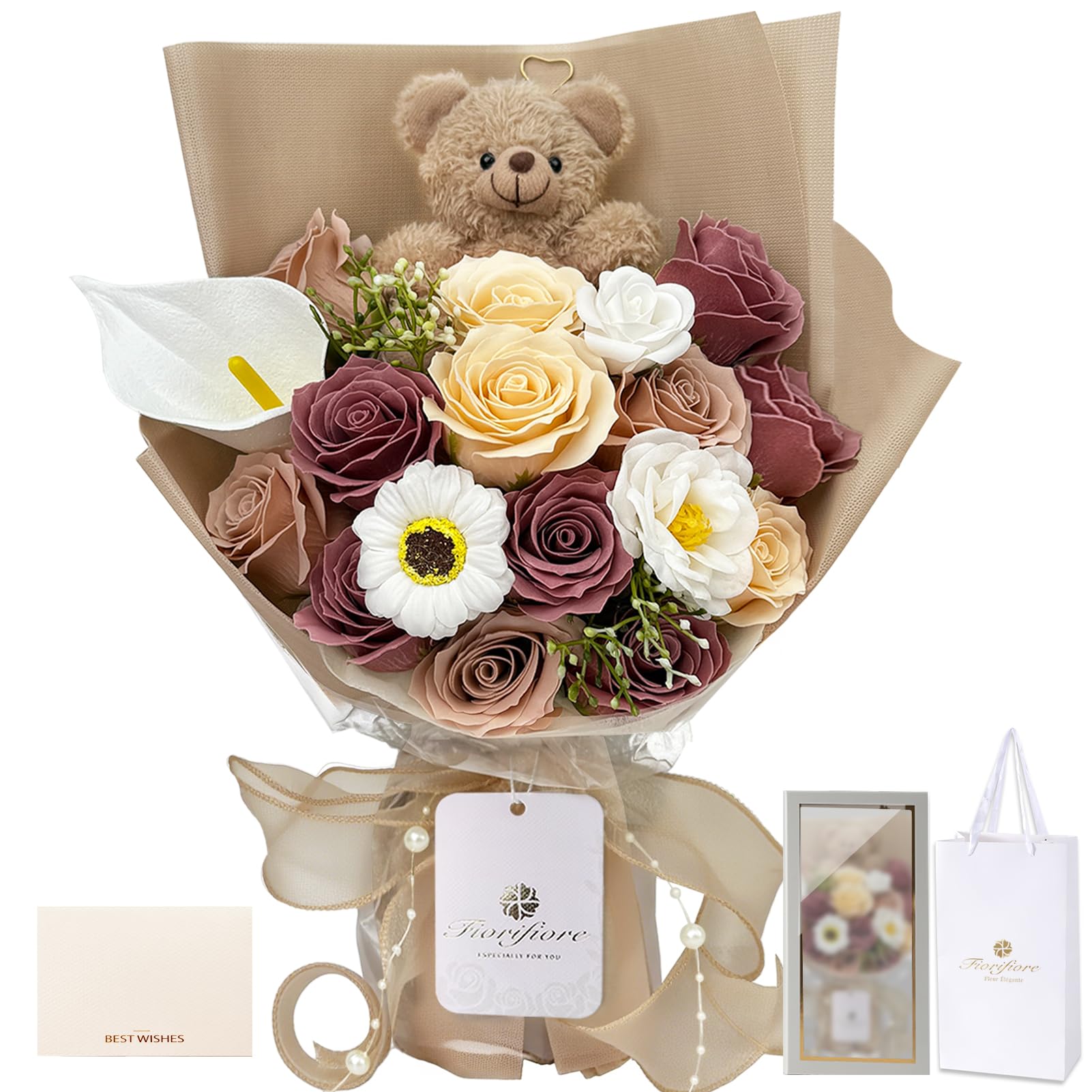 

Fiorifiore 2025 New Arrival Soap Flower Bouquet with Cute Little Gift Premium Artificial Rose Perfect for and Interior Decoration Bear, Set, Bouquet,