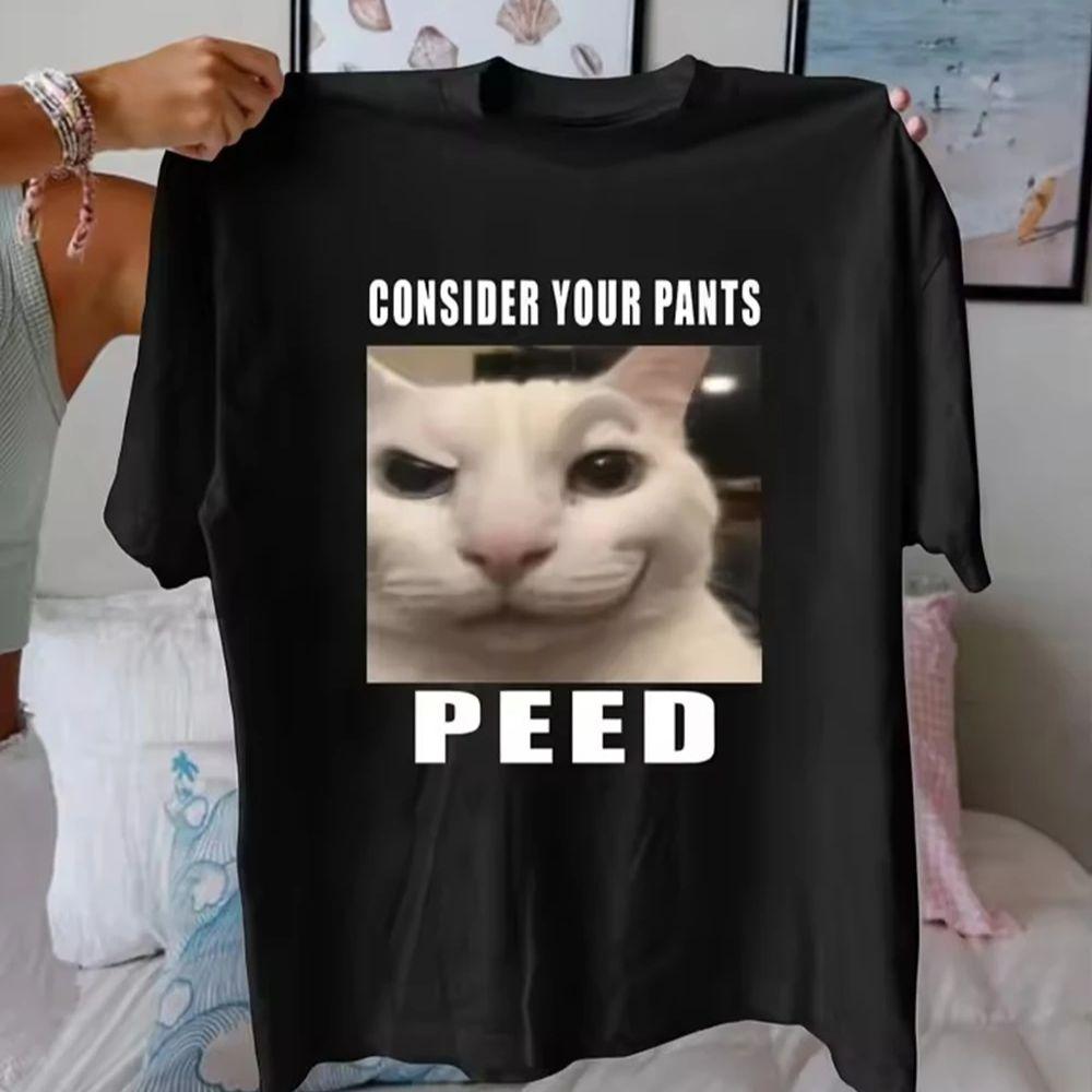 

Silly Cat PEED Print Tee Shirt Homme New in Top Tees Mens TShirt Men Clothing short sleeve Round Neck Printing Pullover T-Shirt S