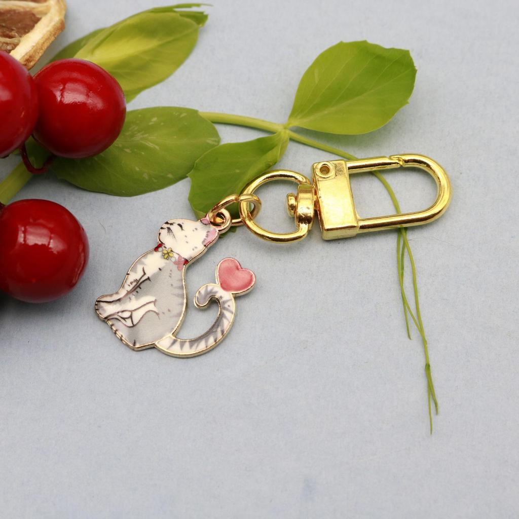 Cartoon Cat Print Heart Lobster Clasp Set - Cross-Border Droplet Oil Design