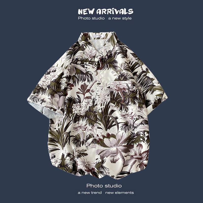 

Летняя корейская ретро-цветочная свободная рубашка для пары - модный мужской топ с коротким рукавом XL