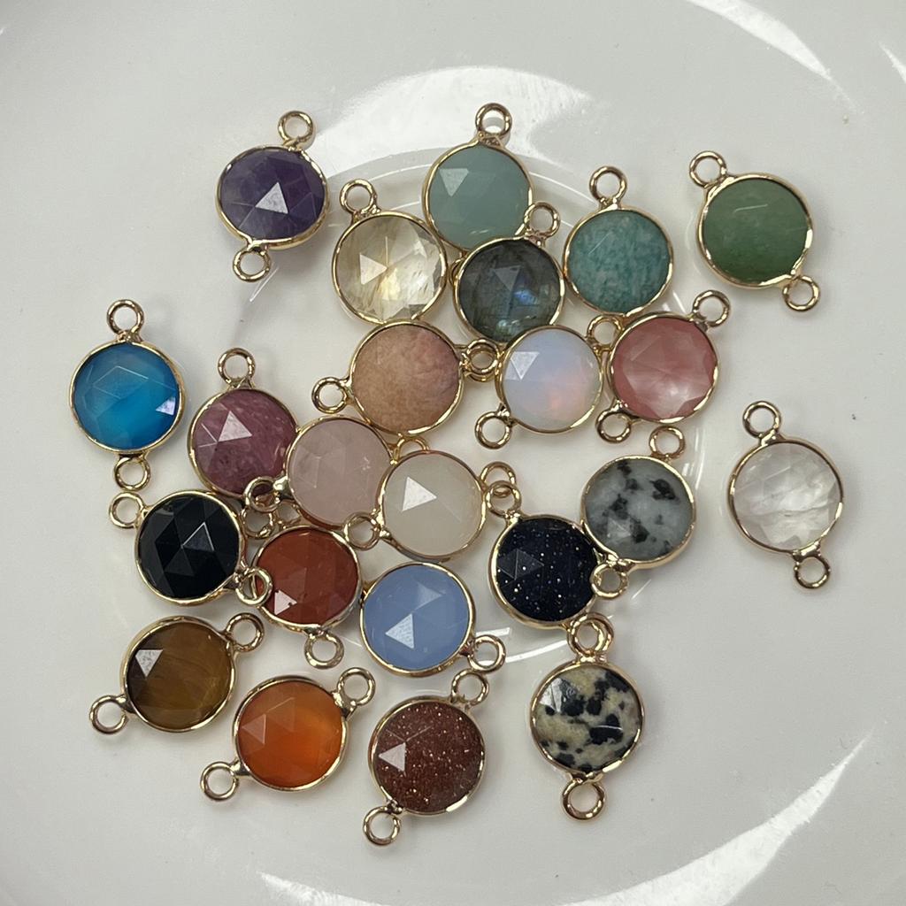 2Pcs, Faceted Natural Stone Connector, Minimalist Handcrafted Round Agate Gems Pendant Connectors for Jewelry Making DIY Necklace Bracelet Accessories