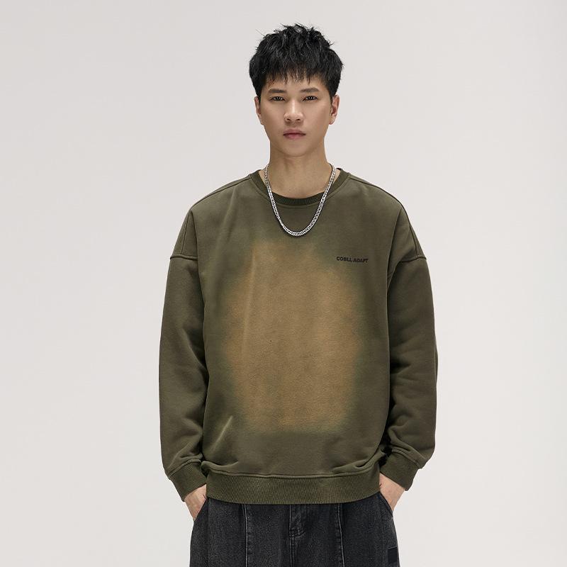 Men's Retro Washed Heavyweight Sweatshirt - 2025 Spring/Autumn Style, Round Neck, Long Sleeve