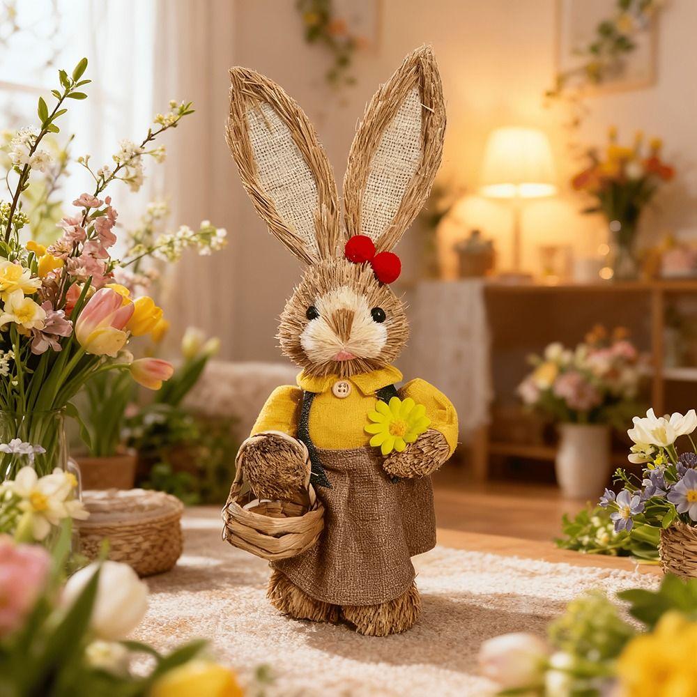 35cm Size Woven Bunny Handmade Craft Easter Decoration Bunny Figure  Garden Ornaments