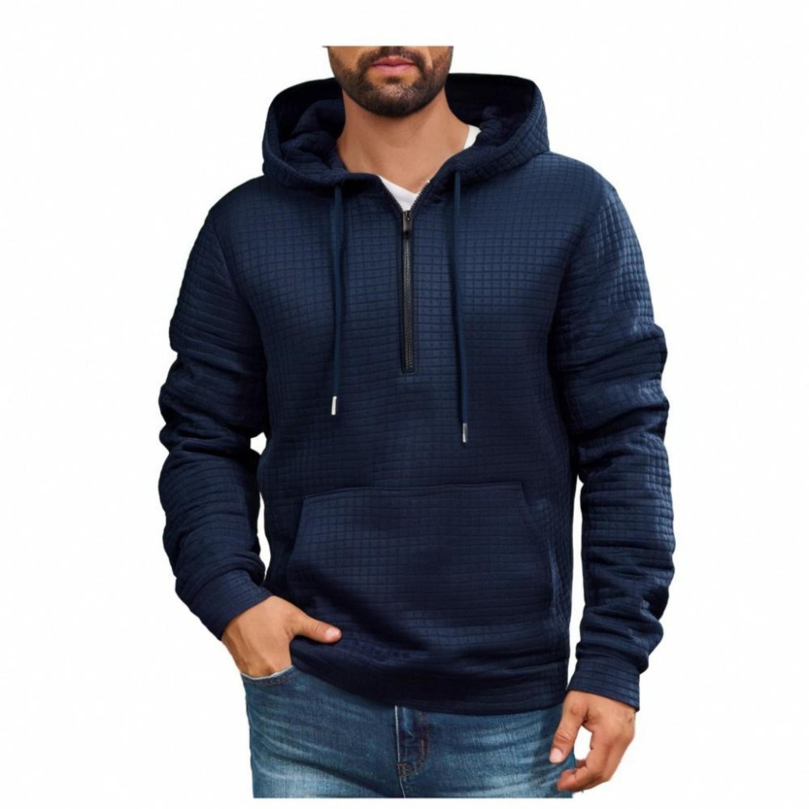 

Mens Pullover Fashion Quilted Hoodies Long Sleeve Hooded Sweatshirt With Pocket XL тёмно-синий