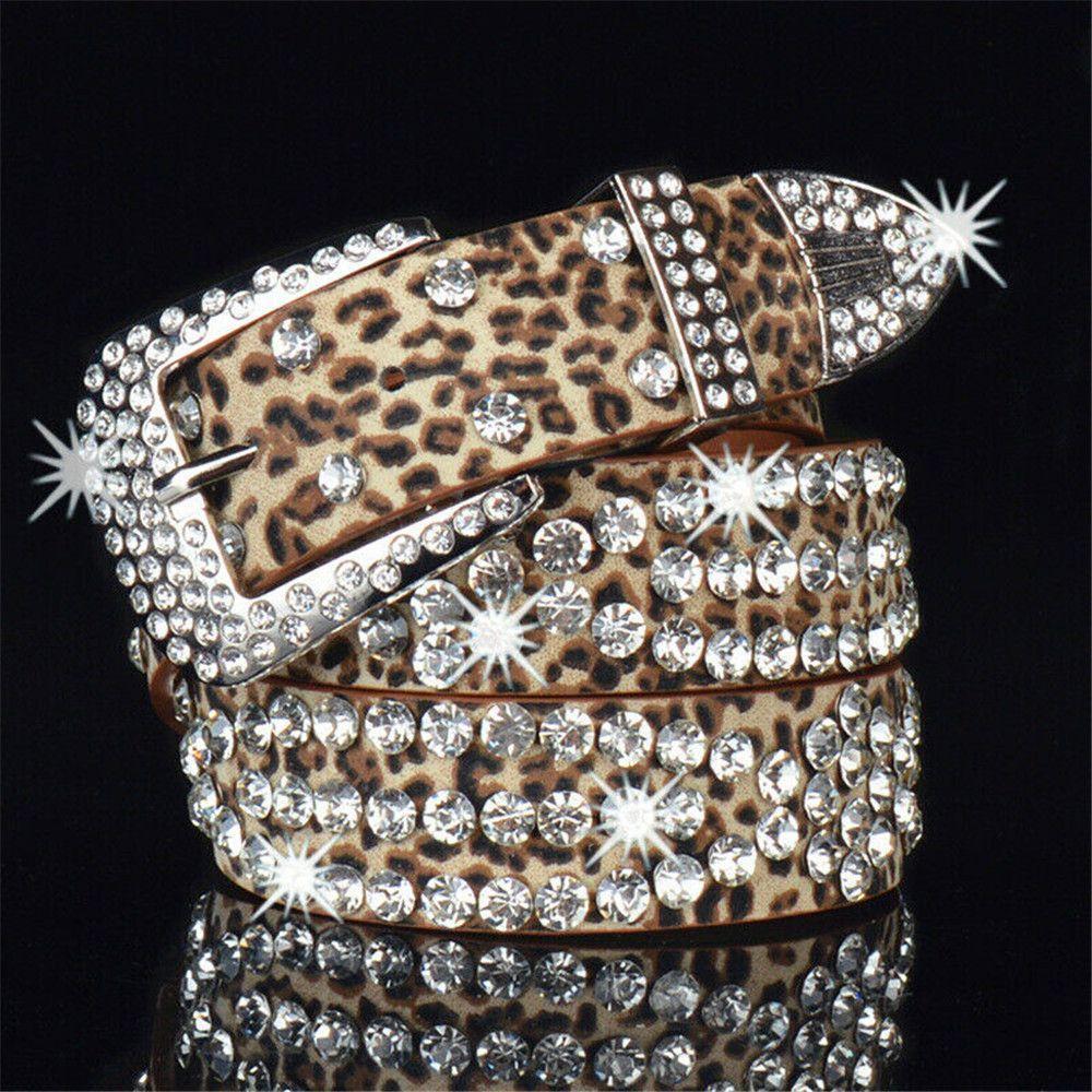 1Pc Fashion Women Belt Rhinestone PU Leather Waistband Glitter Studded Adjustable Bling Crystal Accessories