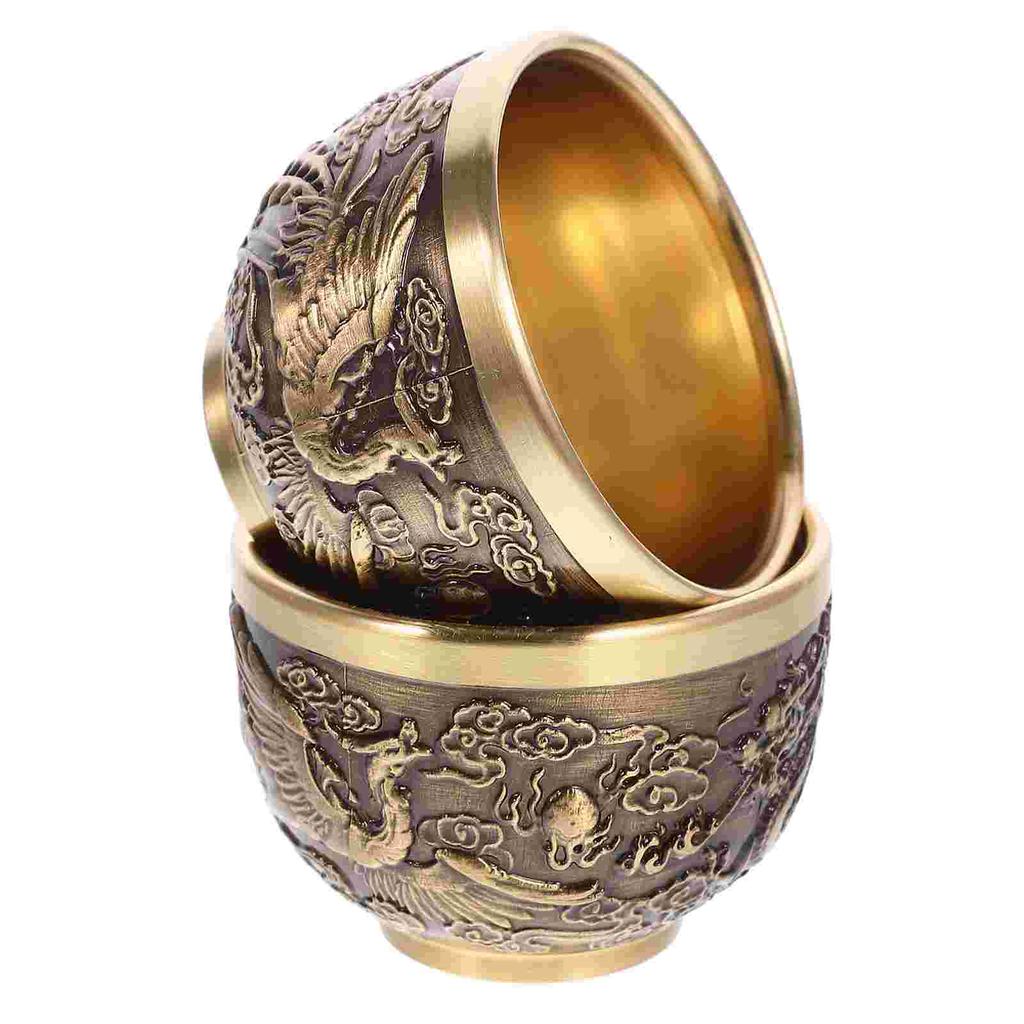 2 Pcs Messing Teetasse Gläser Retro Wohnkultur Kupfer Bequem Muster Haushalt Chinesischen Stil Vater Vintage