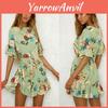 Stilvolles Mini-Damenkleid mit Blumenprint, Rüschen und V-Ausschnitt, Sommer-Strand-Sonnenkleid für jeden Anlass