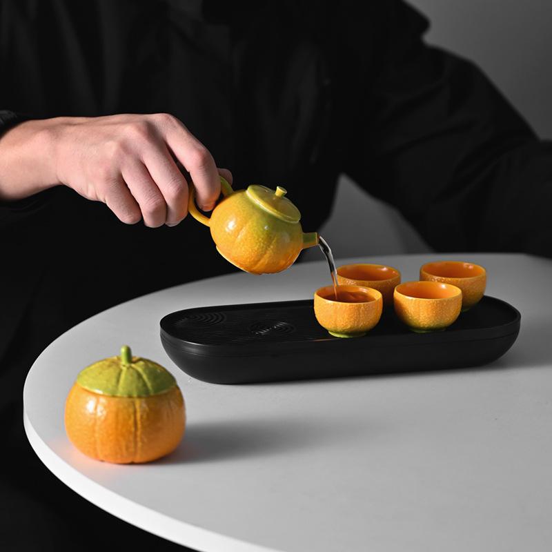 A Pot Of Four Cups Of Tea Cans, An Orange Kung Fu Tea Set, Ceramic Light Luxury High-End Household Tea, Chinese Gifts