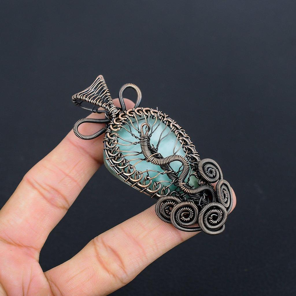 Hemimorphite Pendant, 999 Copper Wire Wrapped Gemstone Jewelry, Handmade Pendant, For Thanksgiving