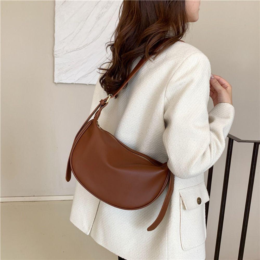 Adjustable Strap Vintage Crossbody Bags Zipper Underarm Dumpling Bag PU Leather Shoulder Bag  party