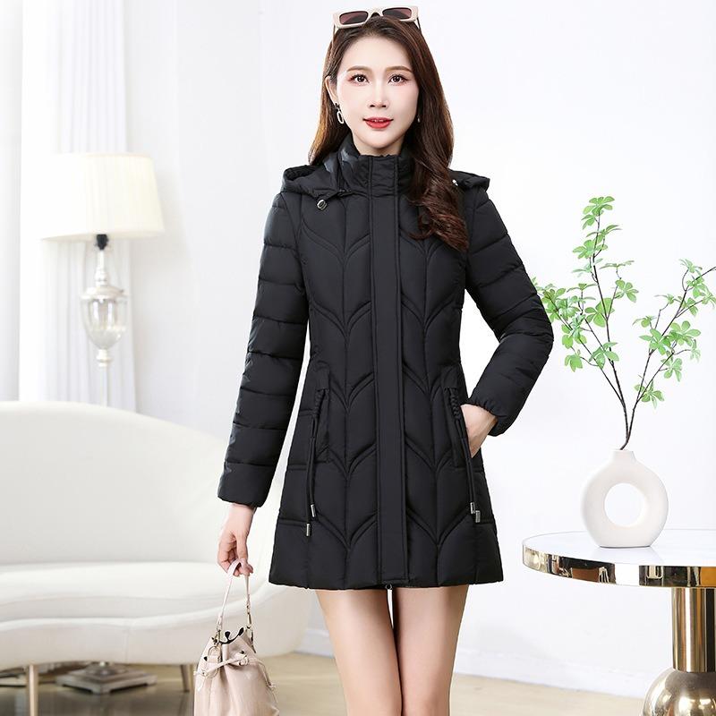 Cotton Clothes Women's Down Cotton Clothes Medium and Long New Fashion Slim Hooded Cotton Clothes Versatile Warm Women's Clothing