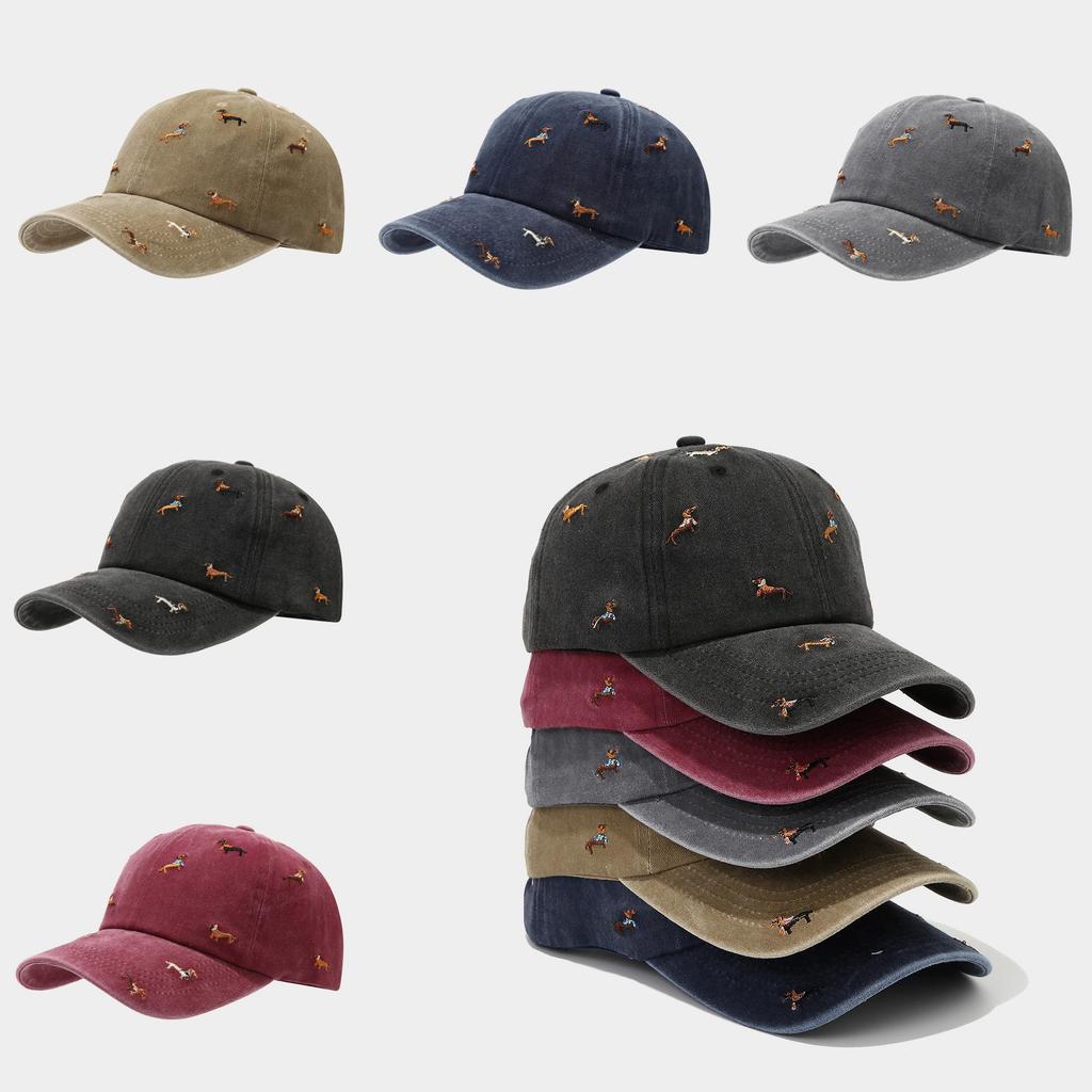 Streetwear Dog Embroidered Baseball Cap With Adjustable Fit For Casual Outdoor Use
