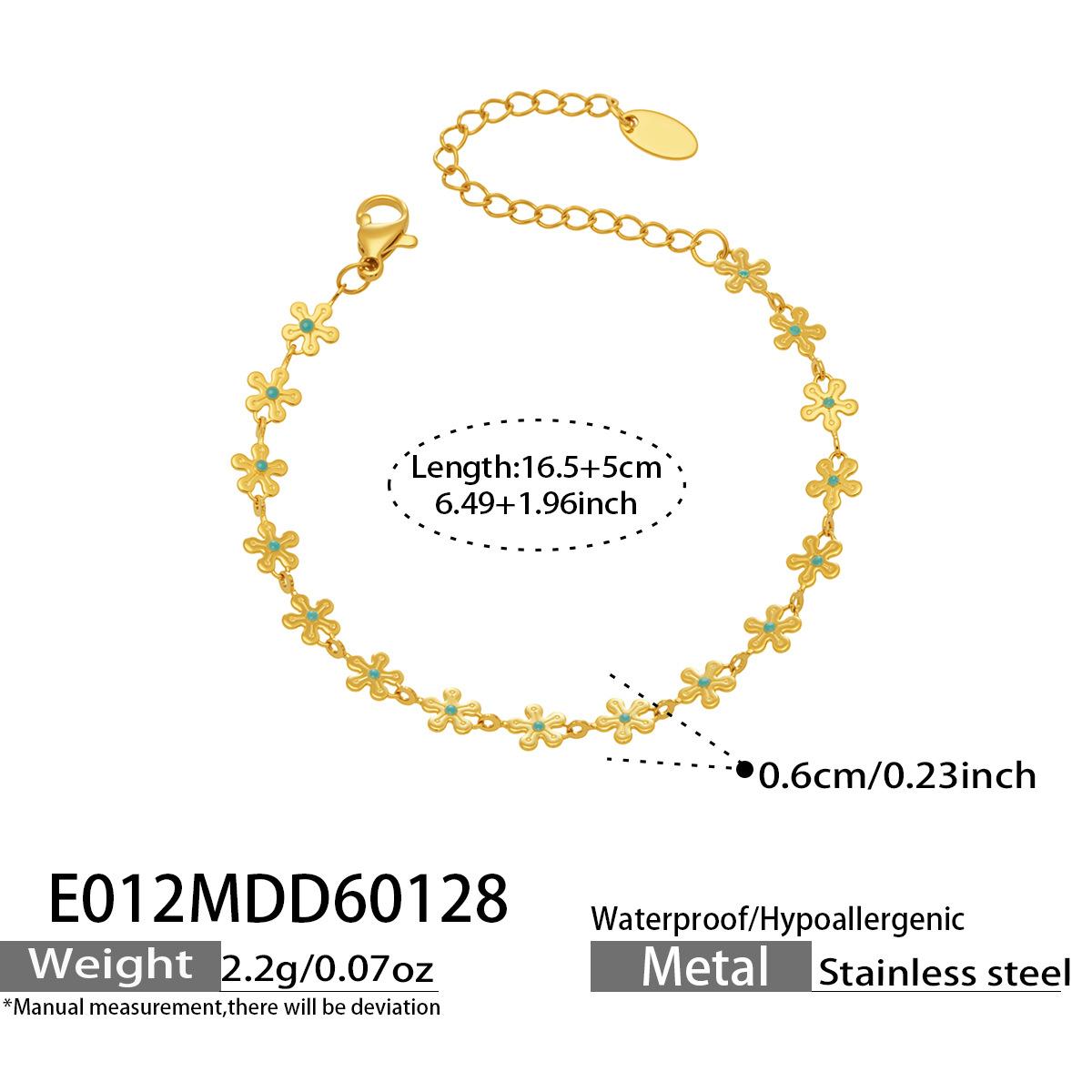 French-style fresh blue oil-drip small flower spliced bracelet, plated with 18k real gold, elegant and sweet hand accessory Gold bracelet 16.5+5cm