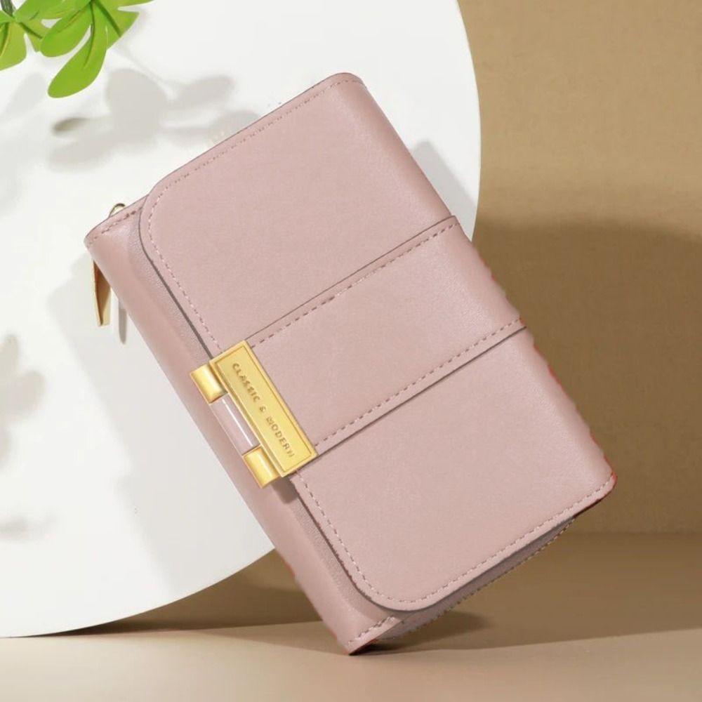 Foldable PU Leather Short Wallet Zipper Women Card Holder Water-proof Three Fold Wallet  Gift