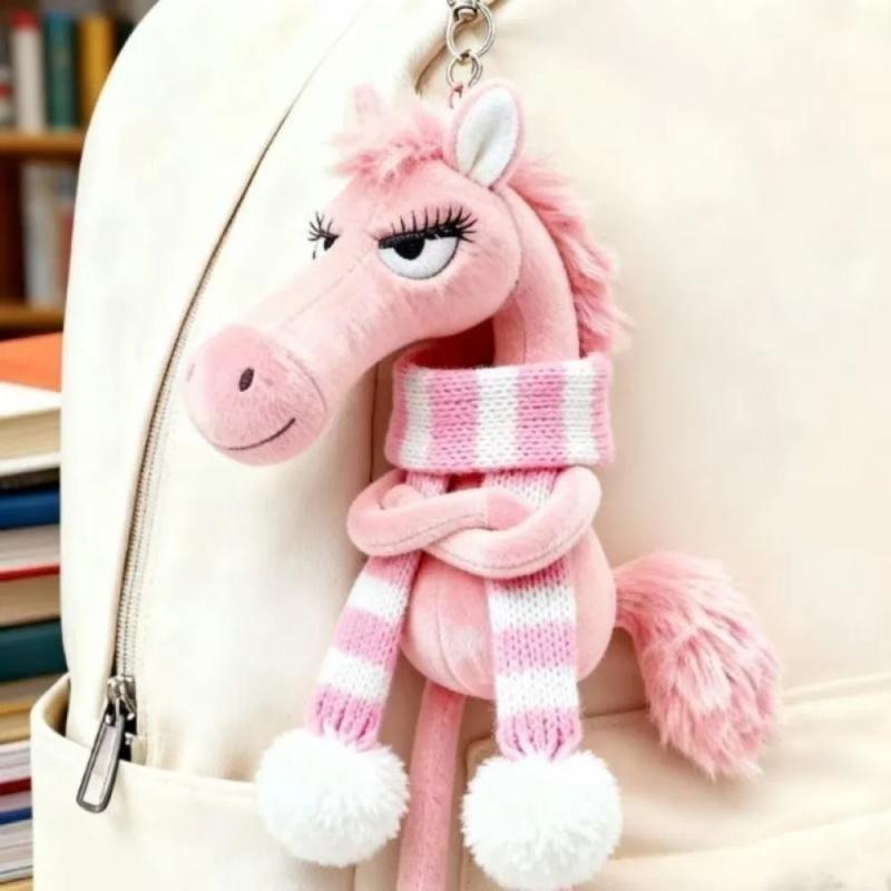 New Year Horse Plush Keychain Handbag Decoration Backpack Hanging Soft Horse Key Ring Toy New Year Gift for Boys and Girls