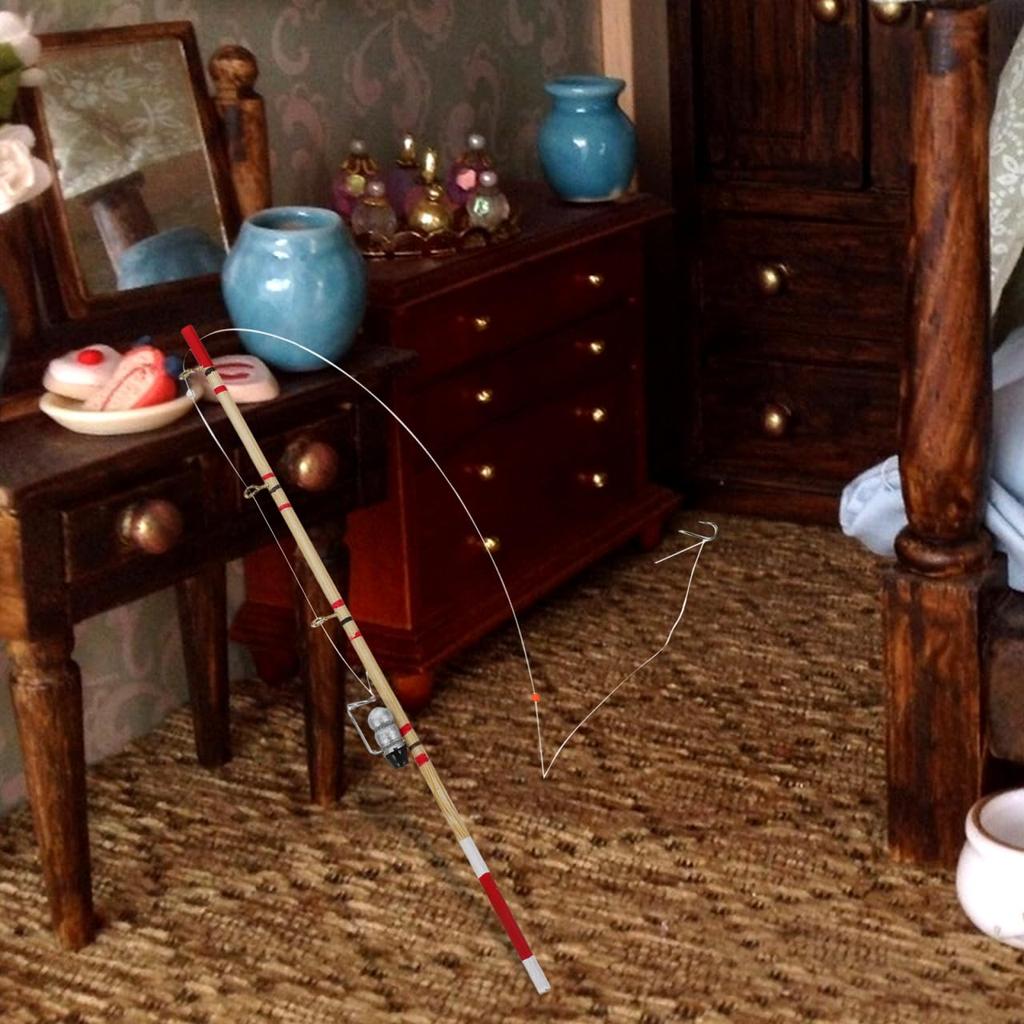 VICASKY 2-Piece Miniature Fishing Rod for Kids, Model Toys, Crafts, Dollhouses, and Decorations, Wooden