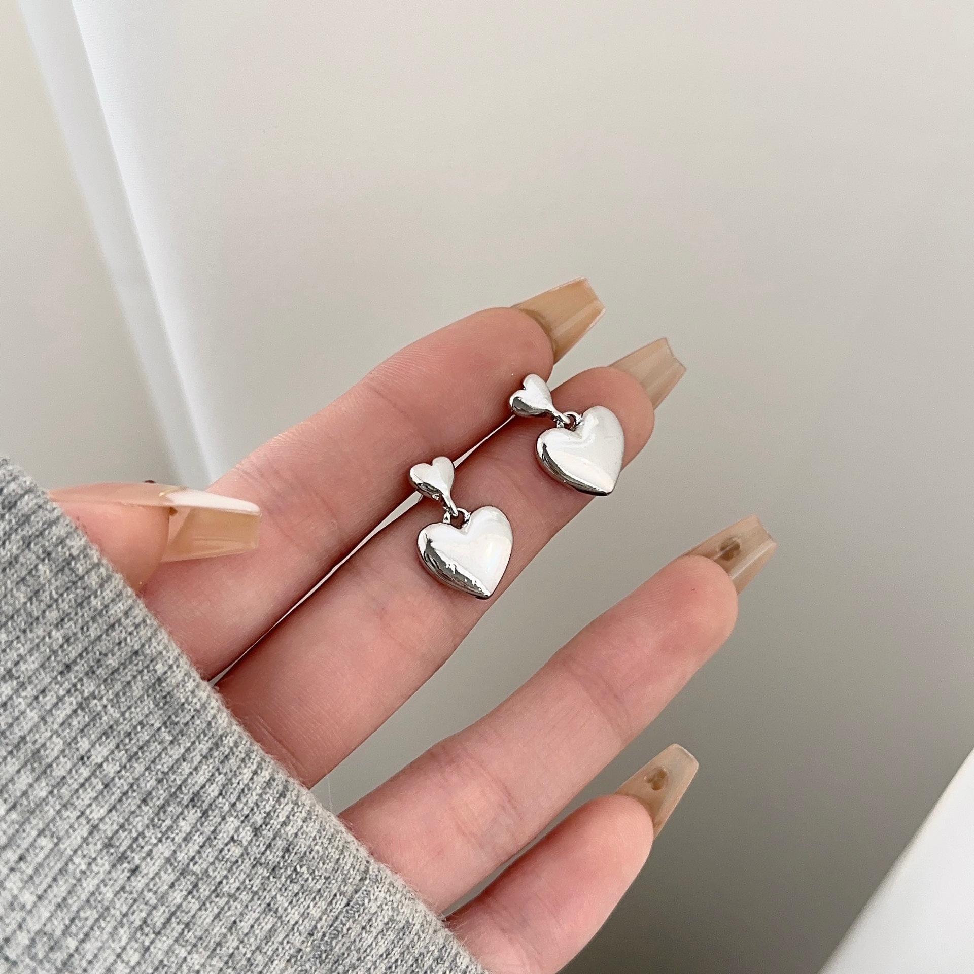 

Double Heart Drop Earring for Women Sweet Simple Smooth Zircon Wholesale Accessory Girlfriend Christmas Gift