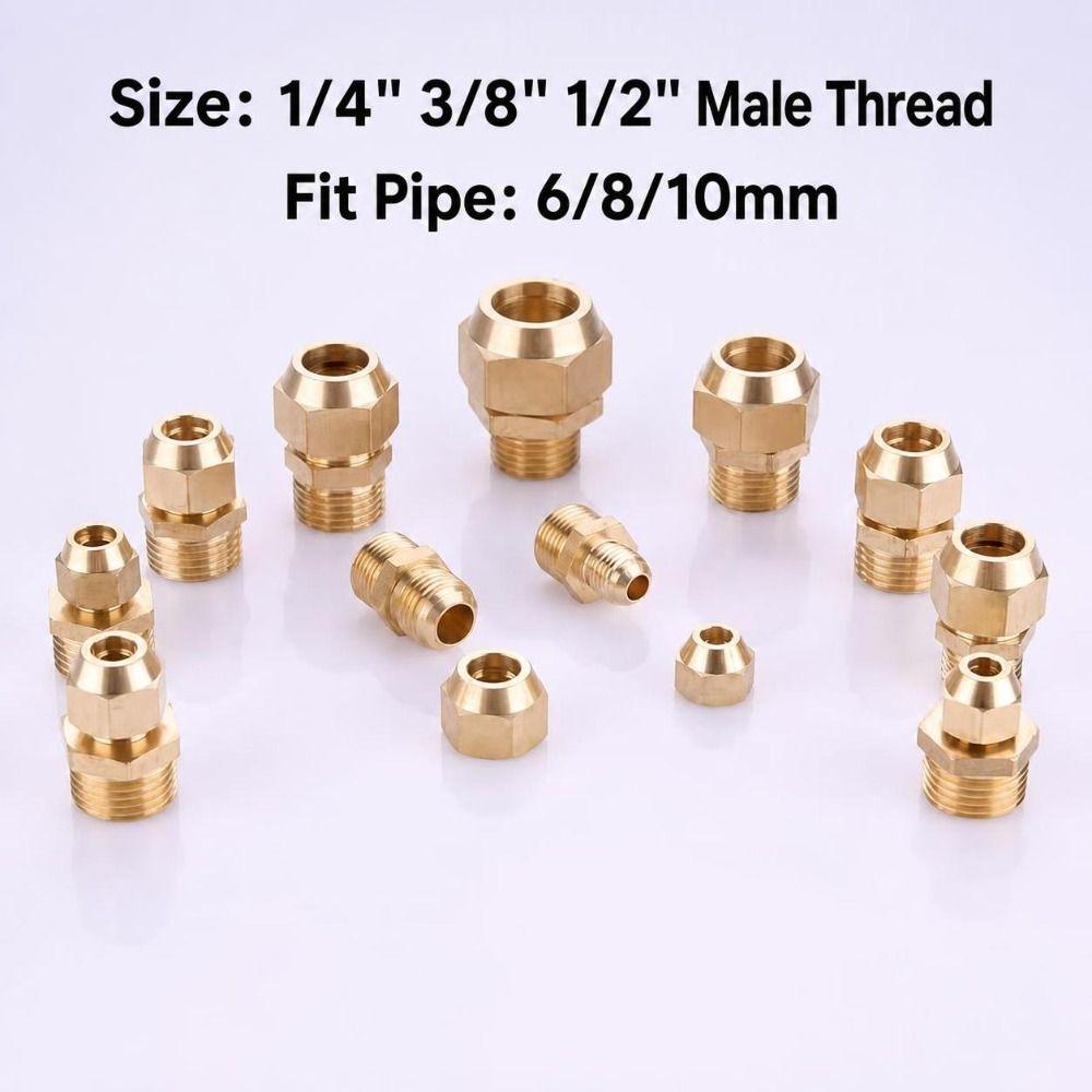 Brass Flare Adapter 1/4" 3/8" 1/2" Male Thread Male Thread Connector  Refrigerant Line Connection