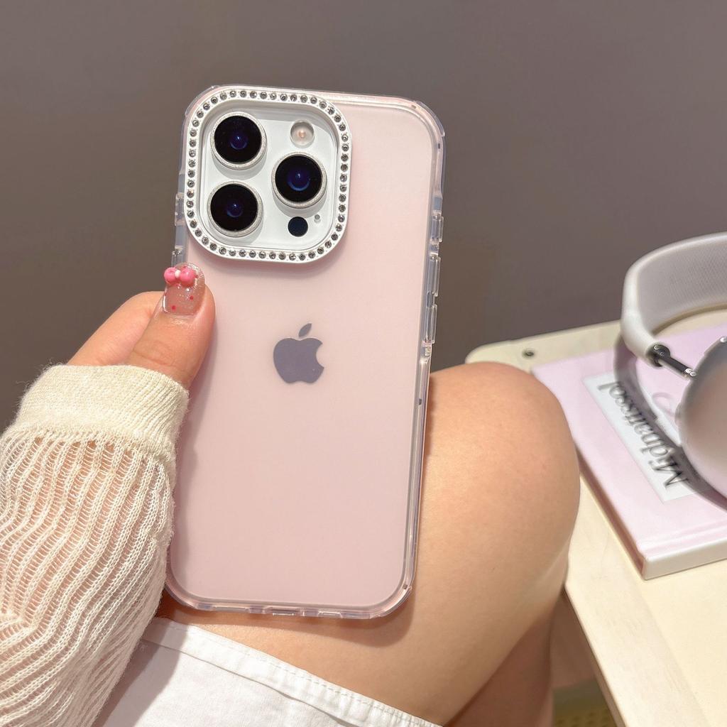 Point Drill Lens Frame Mobile Phone Case Is Suitable for Apple 16PROMAX Solid Color 15 Trend Large Hole 13/14 Matte Anti-drop