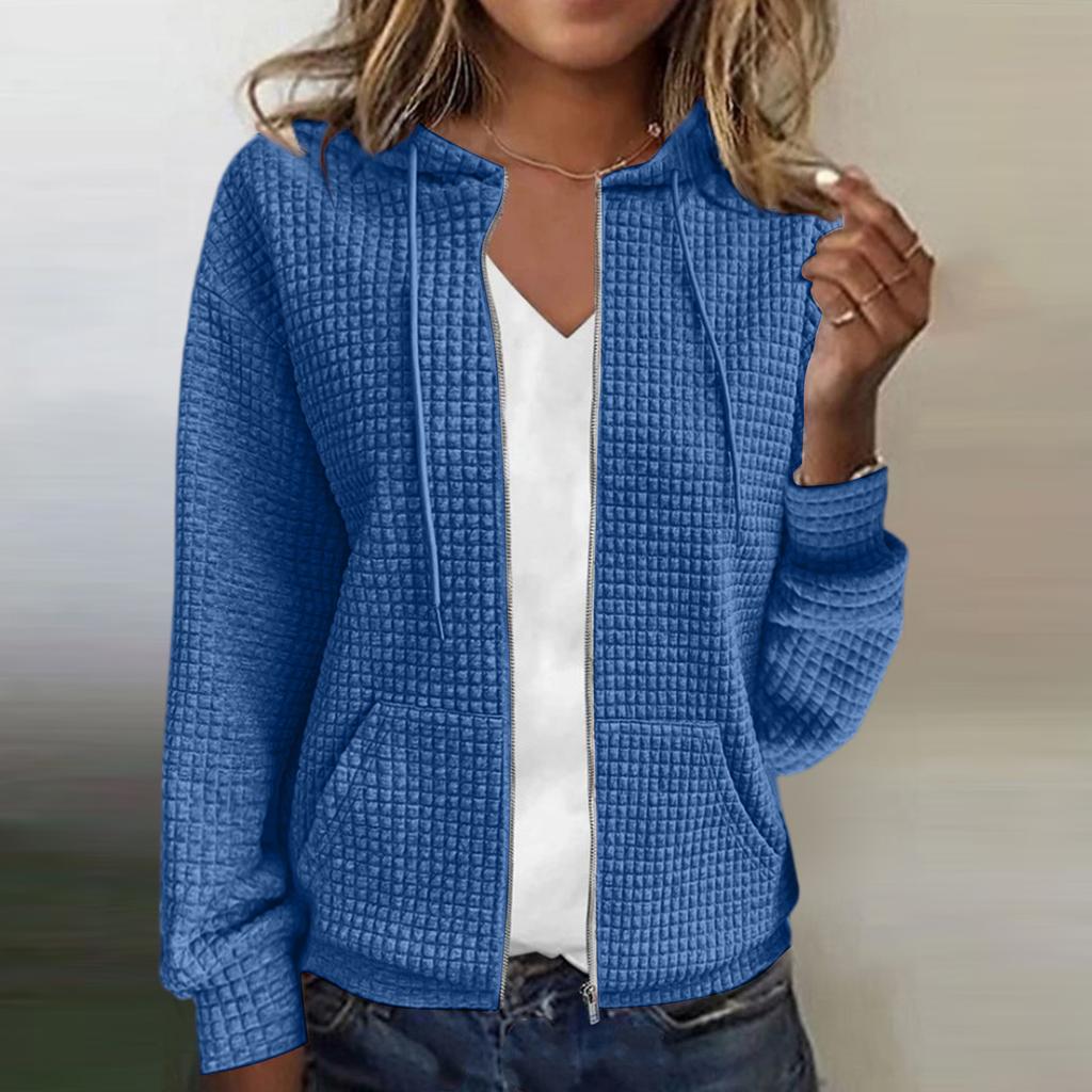 Women's Solid Color Zipper Hooded Cardigan Long Sleeved Sweatshirt Jacket