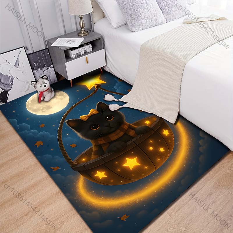 New product Cat in starry basket Carpet for Living Room Bedroom Bedside Floor Mat Cloakroom Child Play Mat Area Rug Large Size