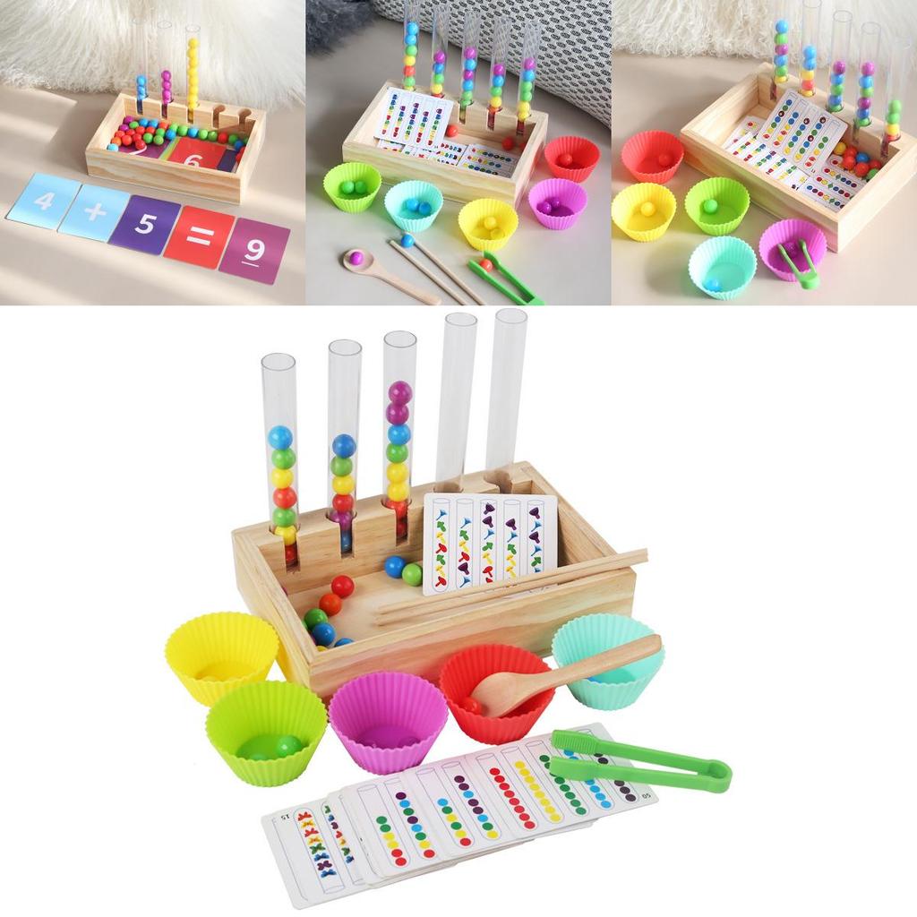 Wooden Color Sorting Tubes With Beads For Fine Motor Skills Development And Early Education