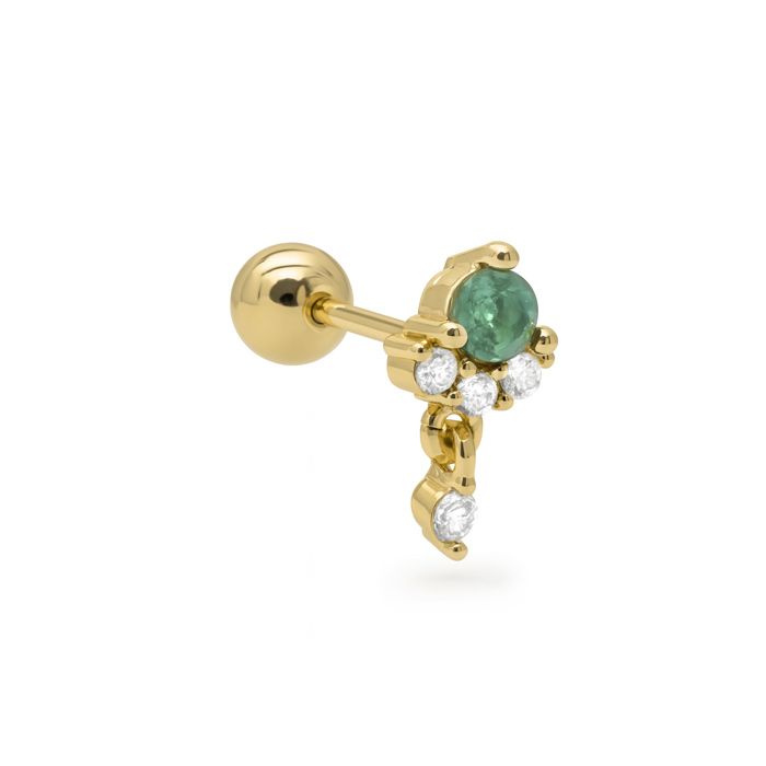 Boucle d'oreille - LUXENTER - Huera - Or jaune 18 carats - Zircone multicolore - Clou puce 8x4 mm