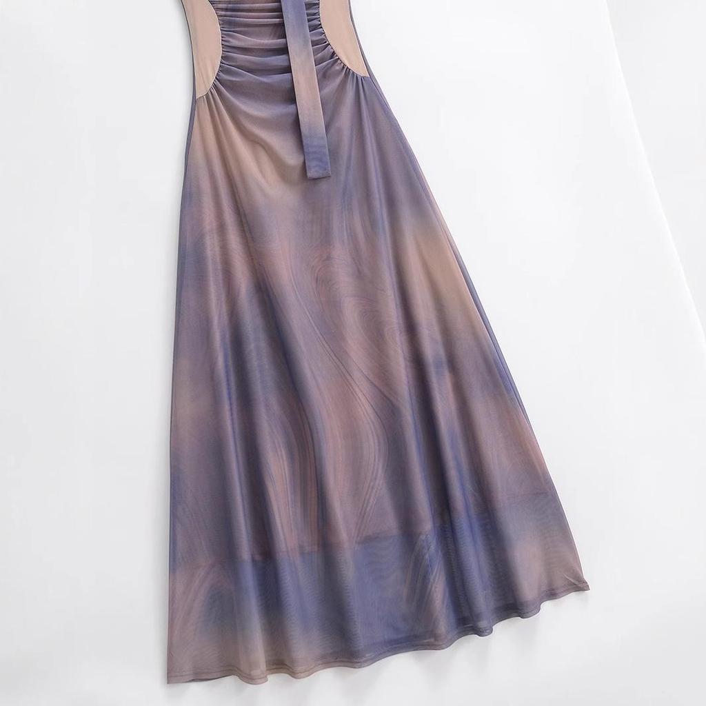 French Elegant Color Block Pleated Off-Shoulder Slip Dress for Women - 2025 Vacation Style